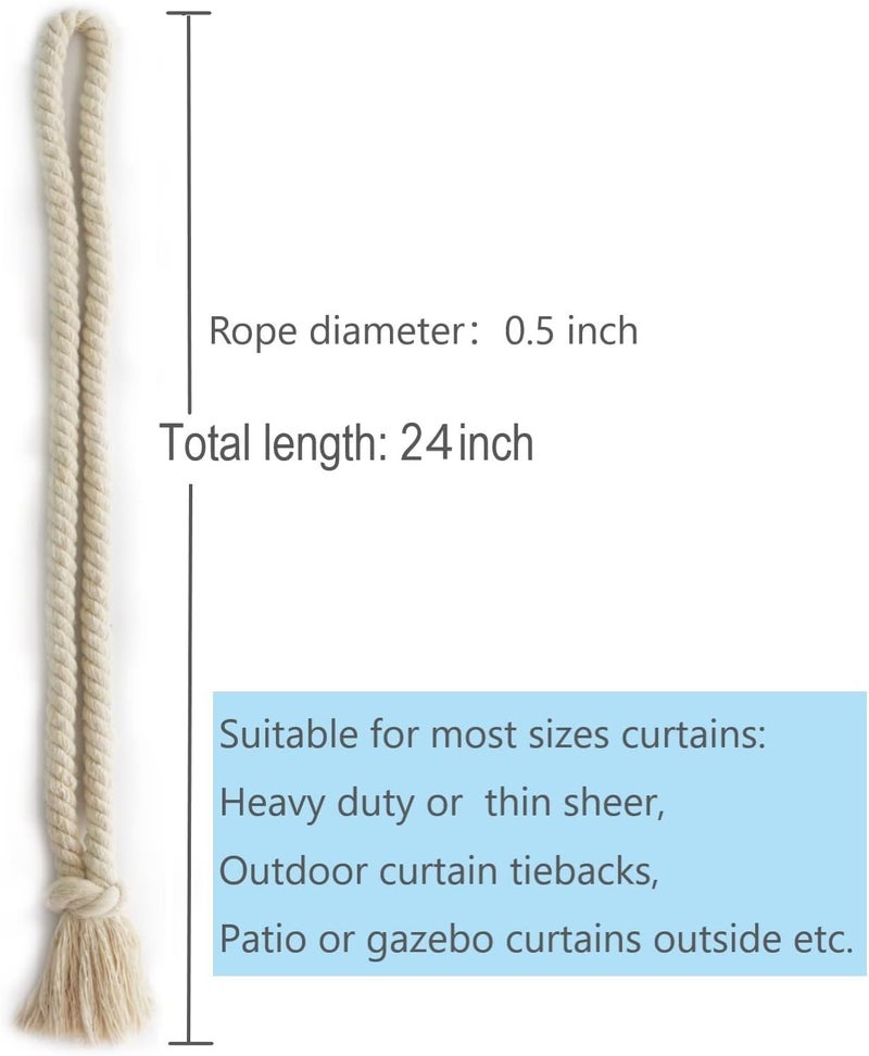 Yteseery 6 Pack Curtain Tiebacks Rope, Outdoor Curtain Tiebacks, Natural Cotton Curtain Ties, Village Rural Rustic Curtain Holdbacks, Farmhouse Nautical Curtain Tie Backs Holders for Drapes, Beige - Image 5